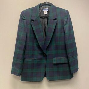 Vintage Pendleton Green/Navy Tartan Plaid Wool Blazer Size 10
